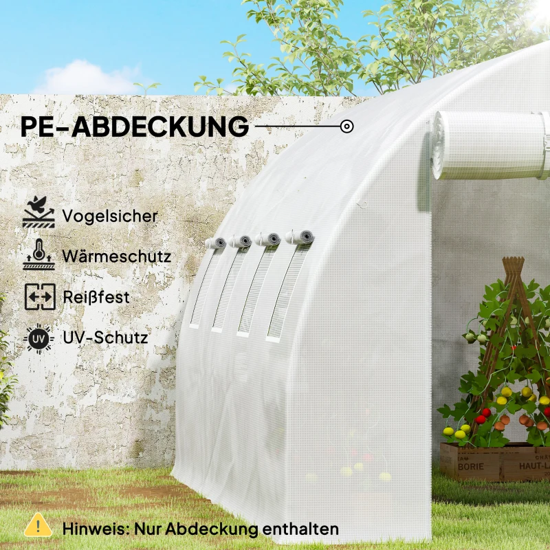 Outsunny Ersatz-Gewächshausabdeckung, wetterbeständig, 400 cm x 300 cm x 200 cm, Transparent, Weiß