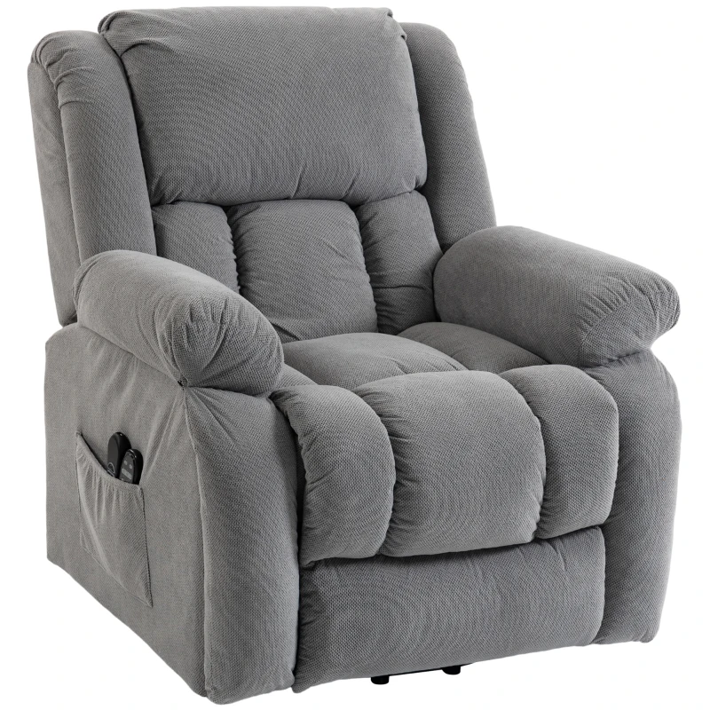 HOMCOM Recliner Armchair Lift Chair, Electric Recliner Chair with Vibration Massage and Heat, Wide Seat, USB Port, Light Grey