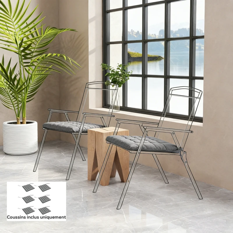 Outsunny Lot de 6 coussins de chaise de jardin, Coussins extérieur capitonné, grand confort cm avec attaches, dim. 40L x 40l cm