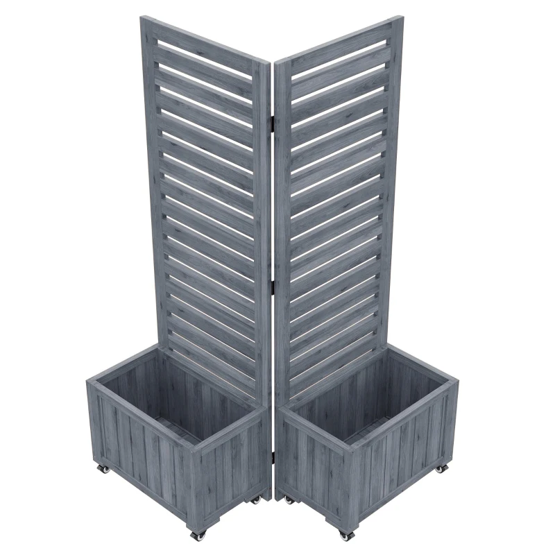 Pflanzkübel mit Spalier, 2 große Pflanzkästen und 2 Gartenspaliere als Kletterhilfe, 102,5 x 32 x 152,5 cm, Grau