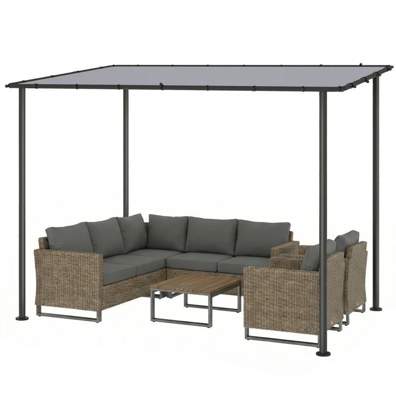 Outsunny 3 x 2 m Lean to Garden Pergola, Metal Frame Gazebo Pergola with UPF30+ Protection, Sloped Roof, Drainage Holes, Grey