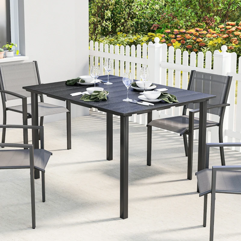 Outsunny Mesa de Comedor de Jardín para 6 Personas con Superficie de HDPE Estructura Metálica para Patio 120x90x74 cm Negro