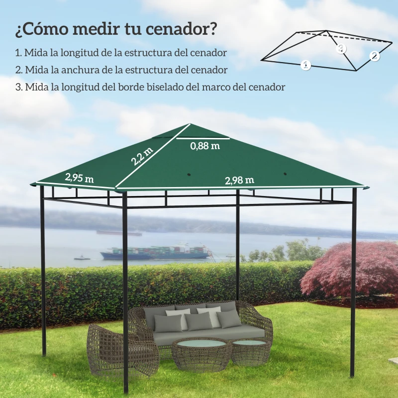 Outsunny Techo de Repuesto para Cenador, 3x3 m, Cubierta de Repuesto con 8 Orificios de Drenaje, Ventilación y Protección UV, SOLO Toldo de Recambio para Pabellón Gazebo, Verde