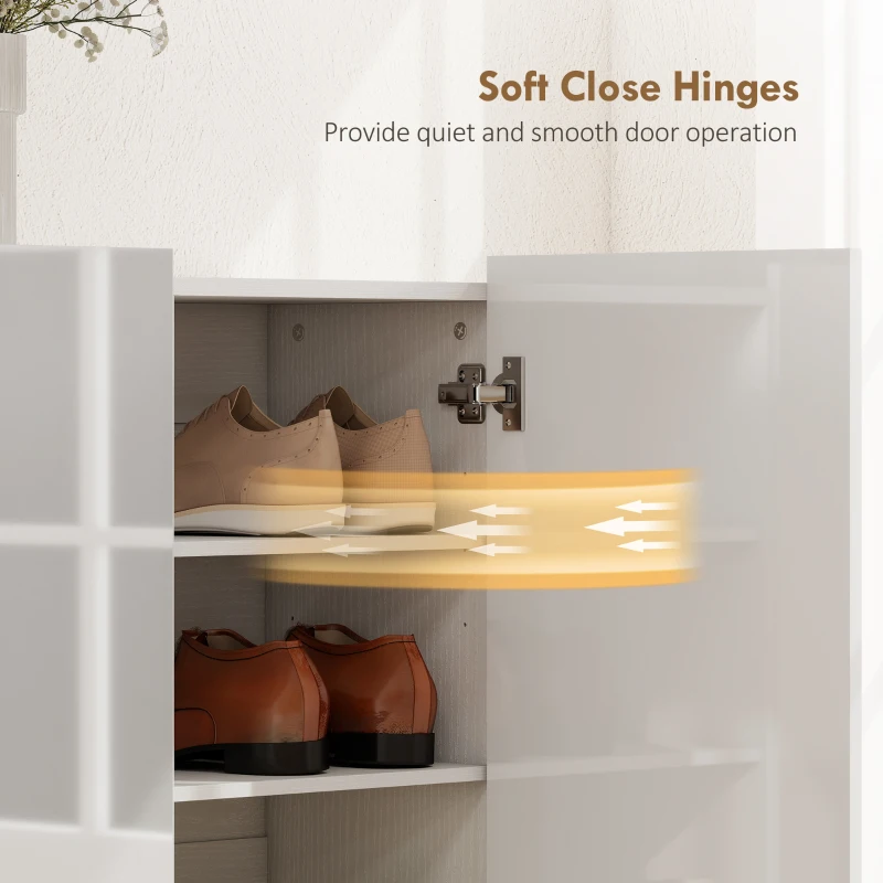 HOMCOM Dulap slim pentru pantofi, pentru 25-30 de perechi, cu uși cu închidere amortizată, alb lucios