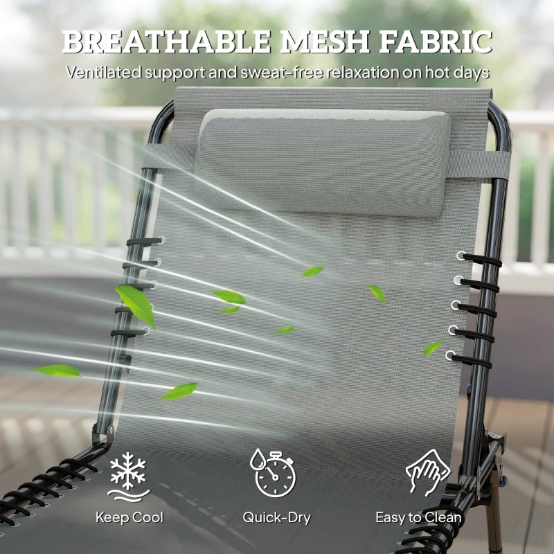 Outsunny Folding Sun Lounger, with Four-Position Back - Light Grey