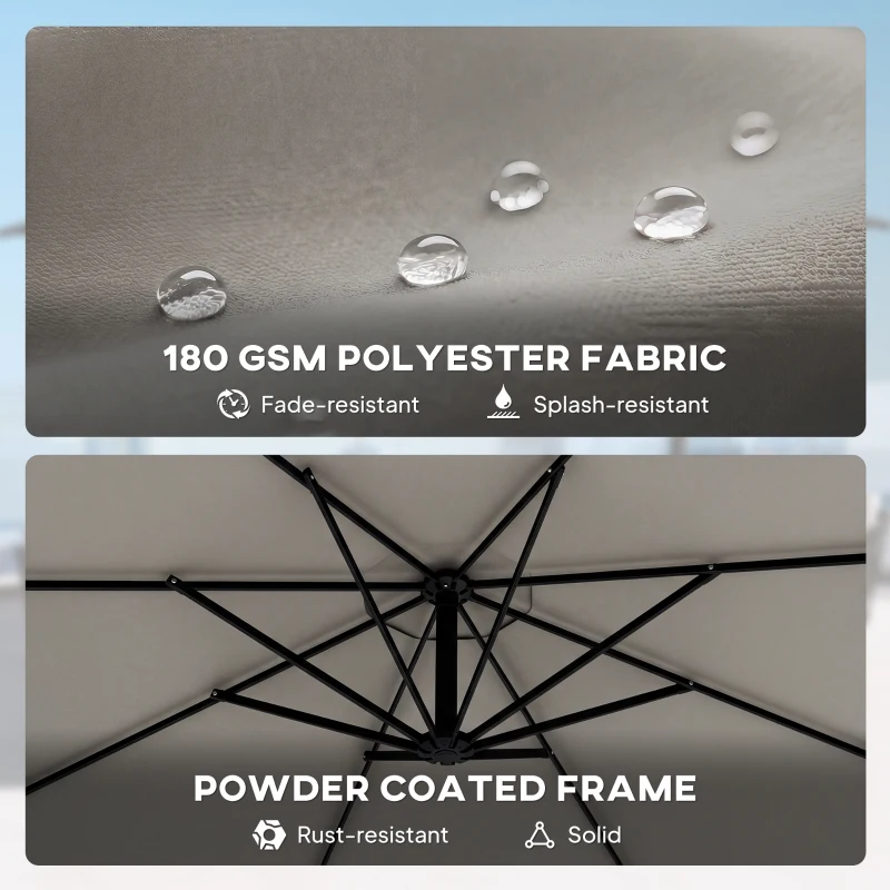 Outsunny 3 m Cantilever Parasol with Protective Cover and Wind Ropes, Banana Parasol with Crank Handle, Light Grey