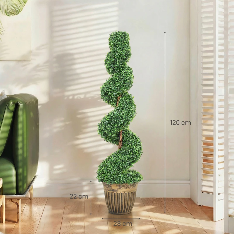HOMCOM Set of 2 Artificial Plants, Topiary Spiral Boxwood Trees with Pot, for Home Indoor Outdoor Decor, 120cm
