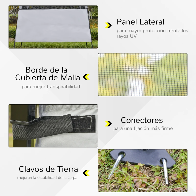 Outsunny Cenador Plegable 220x220x200 cm con 1 Pared Lateral Bolsa de Transporte Impermeable y Protección UV50+ Blanco