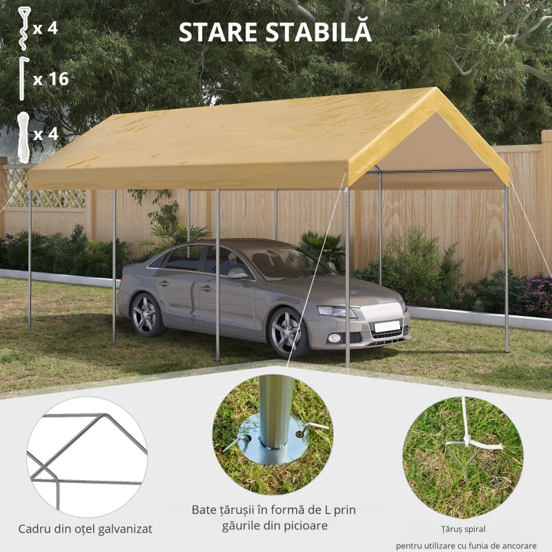 Outsunny Garaj tip cort 6m x 3m, Garaj portabil, Cort de gradina cu copertina, adapost de depozitare, cu copertina din PE anti-UV si kit de ancorare, pentru masina, barca, petrecere, nunta