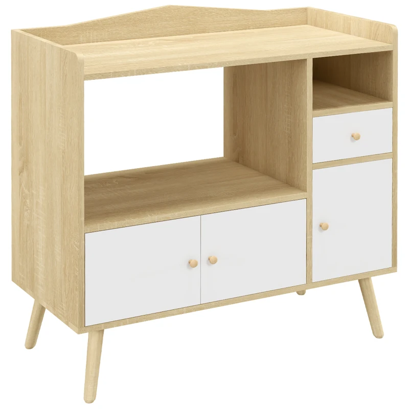 HOMCOM Meuble de rangement buffet de cuisine pour micro-ondes avec placards tiroir 85 x 40 x 88,5 cm naturel et blanc