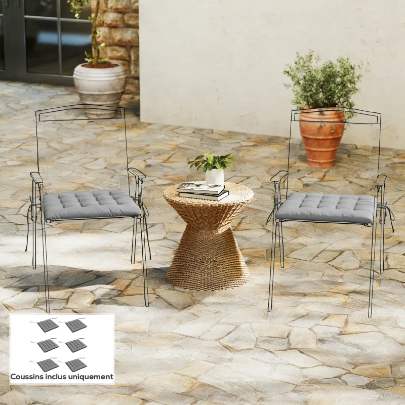 Outsunny Lot de 6 coussins de chaise de jardin, Coussins extérieur capitonné, grand confort cm avec attaches, dim. 40L x 40l cm