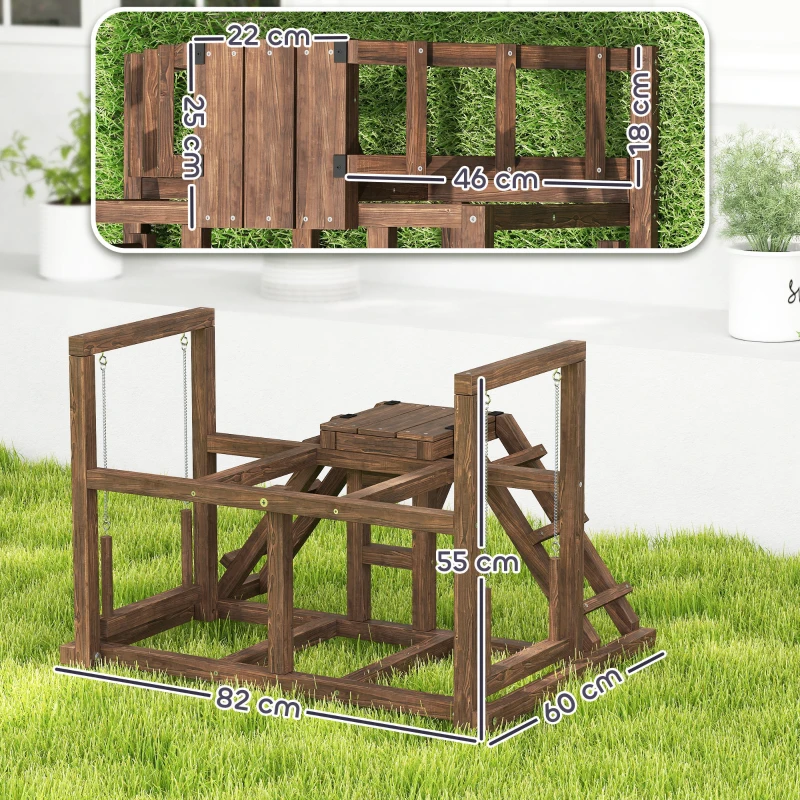 PawHut Área de juegos de madera, Perchero de madera para gallinas, con columpio, escalera, plataformas, 82 x 60 x 55 cm, marrón
