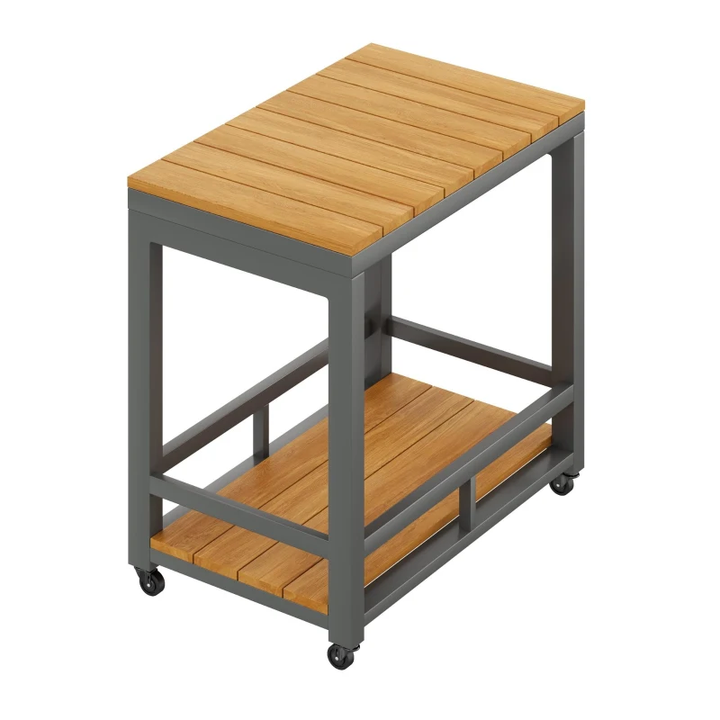 Set de sofá moderno para exterior, mesa desmontable, reposabrazos trenzados y cojines de asiento gruesos, Gris+Color natural