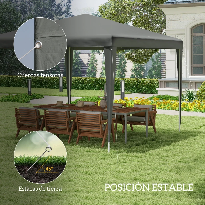 Outsunny Carpa Desmontable de Jardín 3x3 m Gazebo Cenador para Exteriores con 4 Orificios de Drenaje y Tubo de Acero Gris