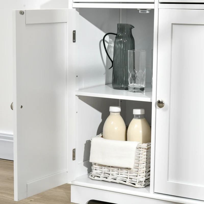 HOMCOM Sideboard with Rubber Wood Top, Modern Storage Cabinet with 3 Adjustable Shelves, White