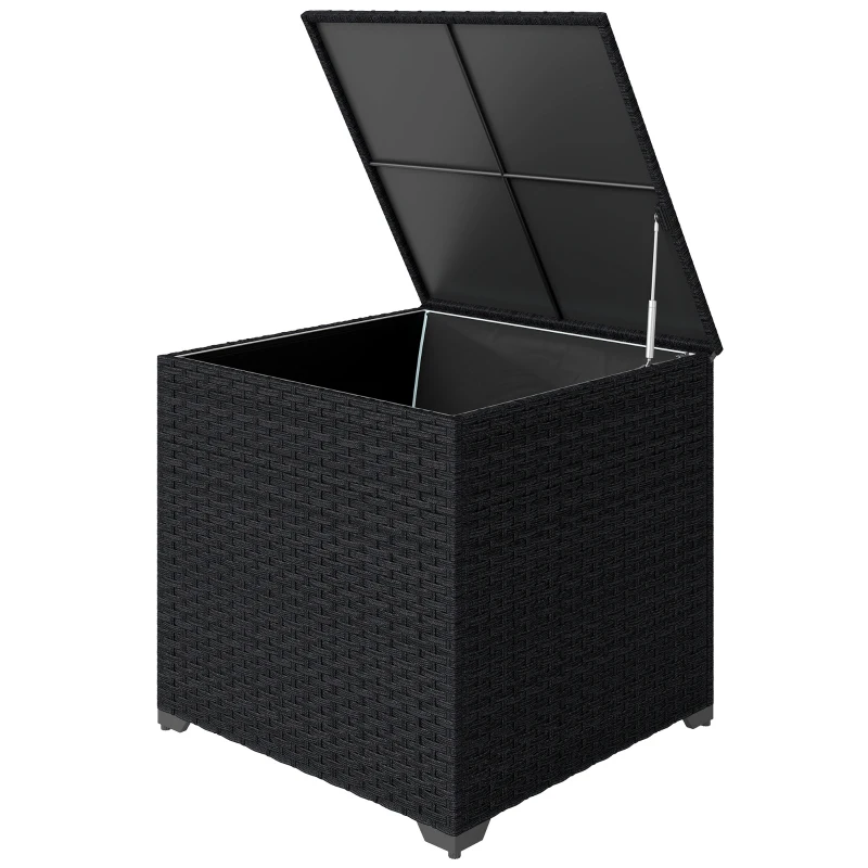 Outsunny 253L Garden Storage Box, Rattan Deck Box with Zipped Liner, Safe Pneumatic Rod, Patio Storage Container, Black