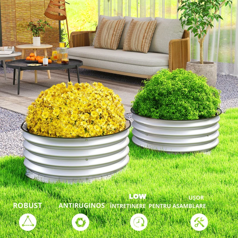 Outsunny Set de 2 Paturi inaltate pentru Gradina, Jardiniera inaltata pentru Exterior cu Margine de Protectie