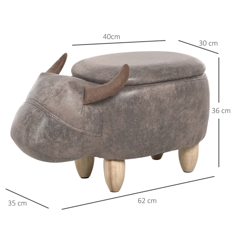 HOMCOM Tabouret Vache - Pouf Vachette - Pouf Taureau Coffre de Rangement 2 en 1 - Pieds Bois d'hévéa revêtement synthétique Aspect Daim Vieilli Marron