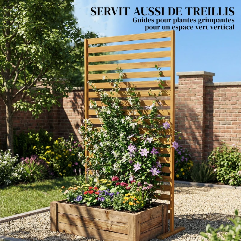 Outsunny Brise-vue Bois à Lamelles Claustra Paravent Extérieur Autoportant pour Jardin Terrasse 80x40x170cm Marron