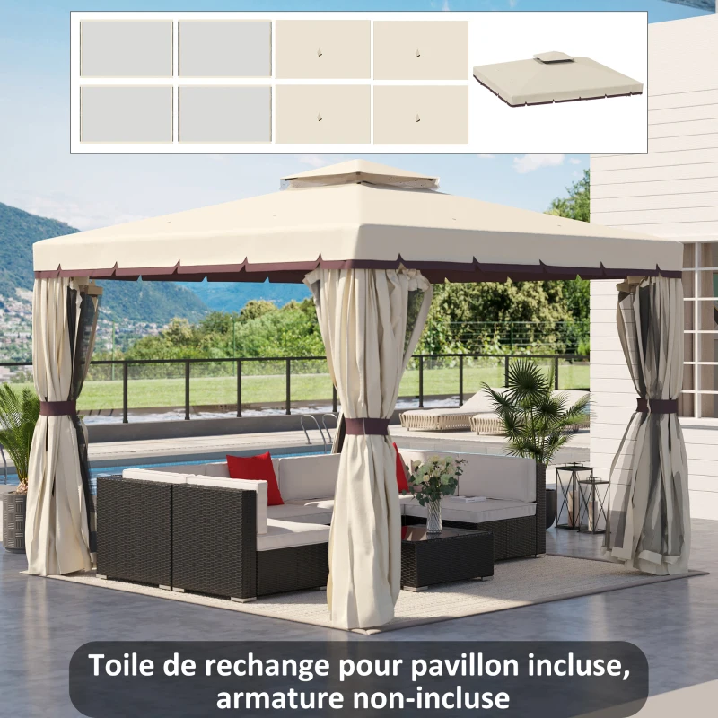 Outsunny Toile de rechange pour pavillon tonnelle tente polyester haute densité 4 rideaux 4 moustiquaires 296 x 296 cm beige