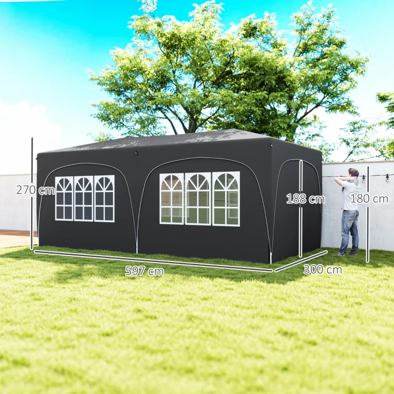 Outsunny Tonelă pliabilă 3 x 6 m Pop-Up, UPF50+ Înălțime reglabilă, cu sac de transport și saci de nisip, gri închis