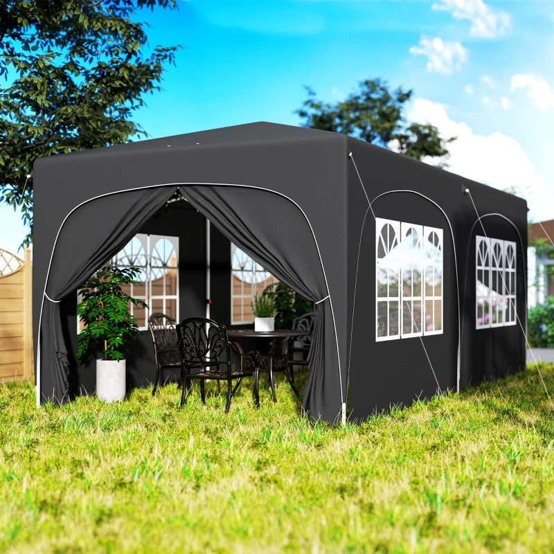 Outsunny Tonelă pliabilă 3 x 6 m Pop-Up, UPF50+ Înălțime reglabilă, cu sac de transport și saci de nisip, gri închis
