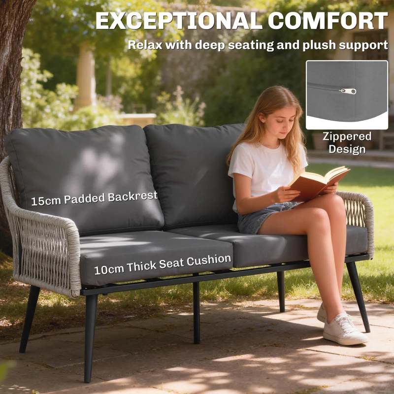 Outsunny Rattan Garden Furniture Set, 4 Piece Outdoor Patio Furniture with Tempered Glass Table and Chairs, Indoor Balcony Conservatory Set