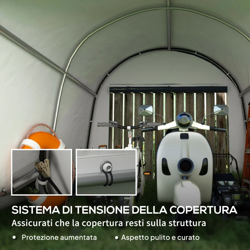 Outsunny 3x3m Garaj pentru Motociclete, Cort cu Acoperiș Rezistent Impermeabil, 2 Intrări cu Fermuar, pentru Biciclete și Unelte, Cadru din Oțel Galvanizat, Cort Grădină, Gri