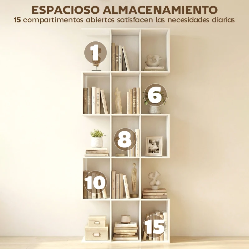 HOMCOM Librería en Forma de S de 5 Niveles para Salón Dormitorio Estudio Oficina 80x24x200 cm Blanco