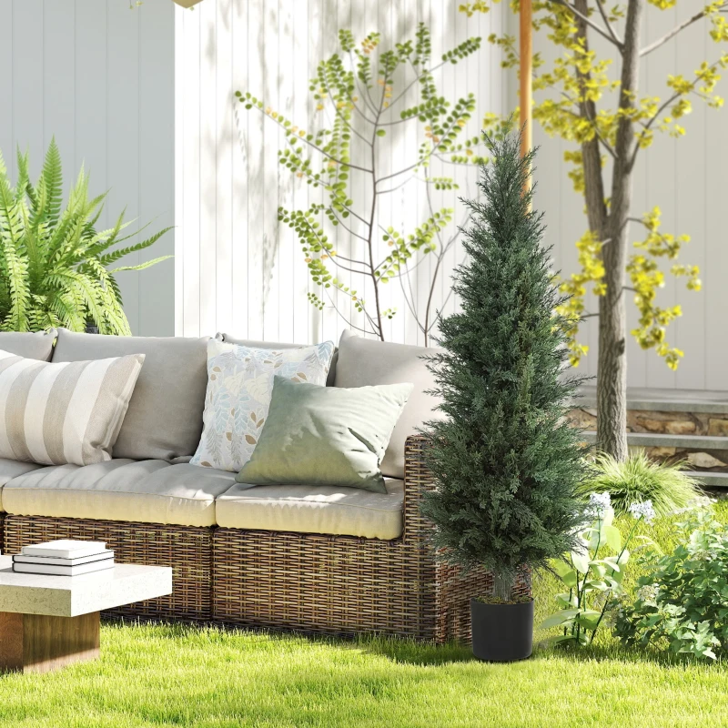 HOMCOM Sztuczna Cyprysowa Roślina 120 cm z Mchem, Odporna na UV Plastikowa Roślina w Doniczce, Dekoracyjny Sztuczny Drzewko do Salonów, Sypialni, Biur, Ogrodów, Prezent