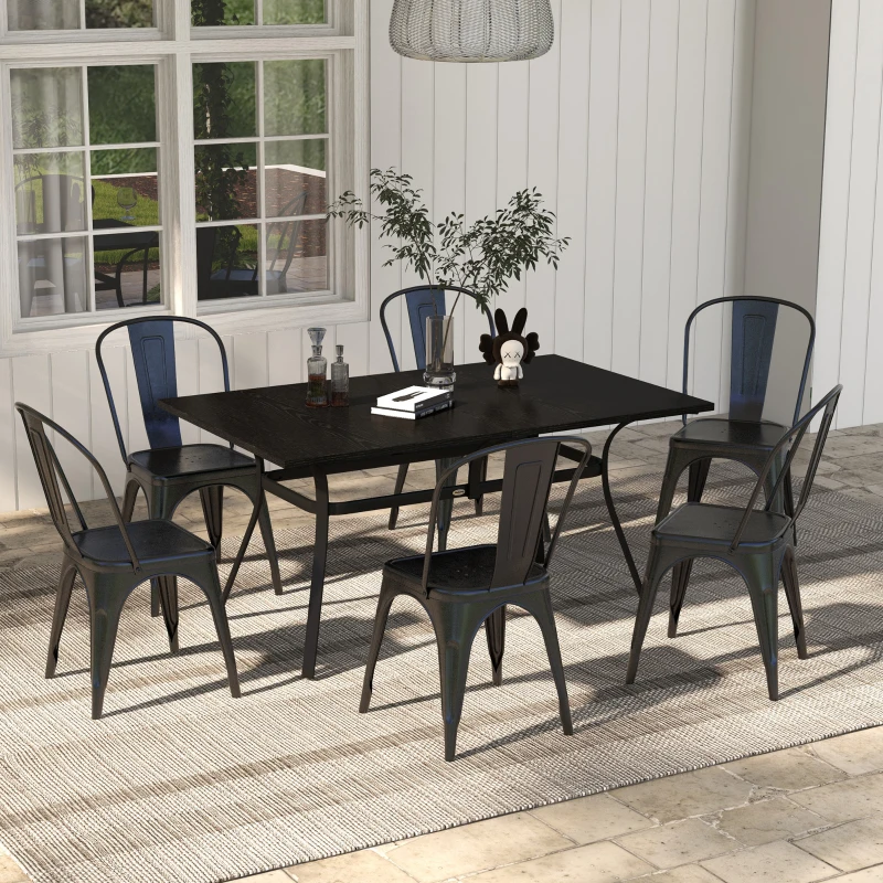 Outsunny Table de jardin table de terrasse rectangulaire pour 6 personnes avec pieds en acier pour jardin, pelouse, balcon, noir