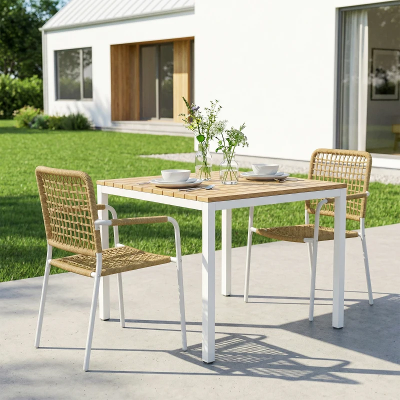 Outsunny Rattan Garden Chairs Set of 2, Stackable Patio Dining Chairs, Outdoor Conversation Set with Metal Frame for Backyard