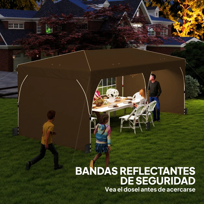 Outsunny Carpa Plegable 6x3 m con Tiras Reflectantes UPF 50+ Fácil Montaje Sistema Central de Bloqueo Impermeable Beige