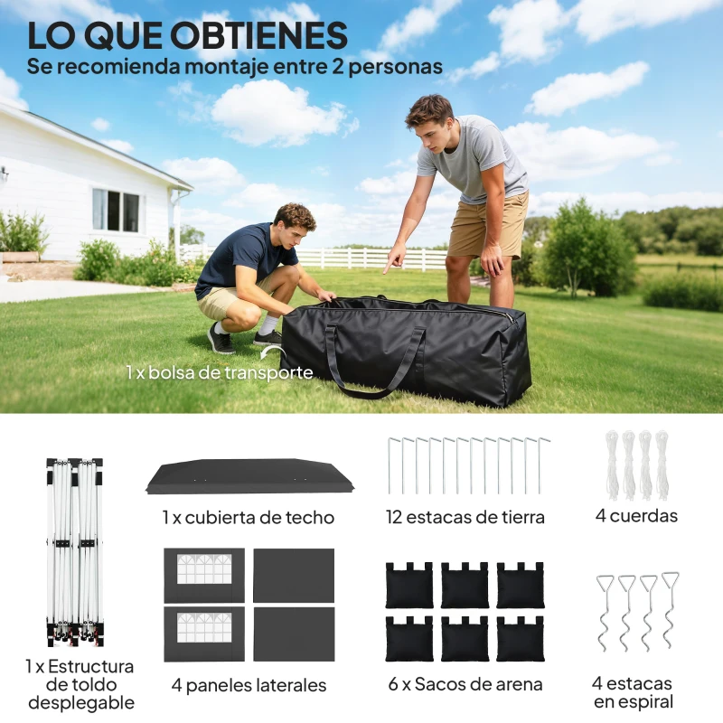 Outsunny Carpa Plegable 6x3 m con Tiras Reflectantes UPF 50+ Fácil Montaje Sistema Central de Bloqueo Impermeable Gris Oscuro