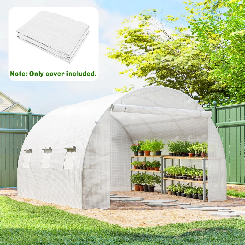 Outsunny Bâche de Rechange Serre Tunnel 9 m², bâche 3 x 3 x 2 m PE Anti-UV imperméable 6 fenêtres + Porte Enroulable zippée blanc