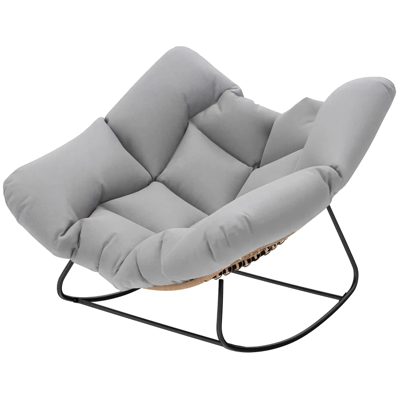 Outsunny Indoor Outdoor Rocking Chair, Oversized Rocking Egg Chair with Cushion for Living Room, Garden, Patio, Light Grey