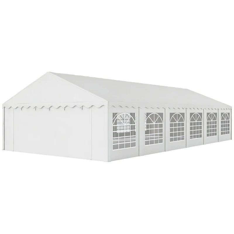 Outsunny Carpa para Fiesta 12x6 m con 12 Paredes Laterales Desmontables y 12 Ventanas Impermeable Protección UV 30+ Blanco