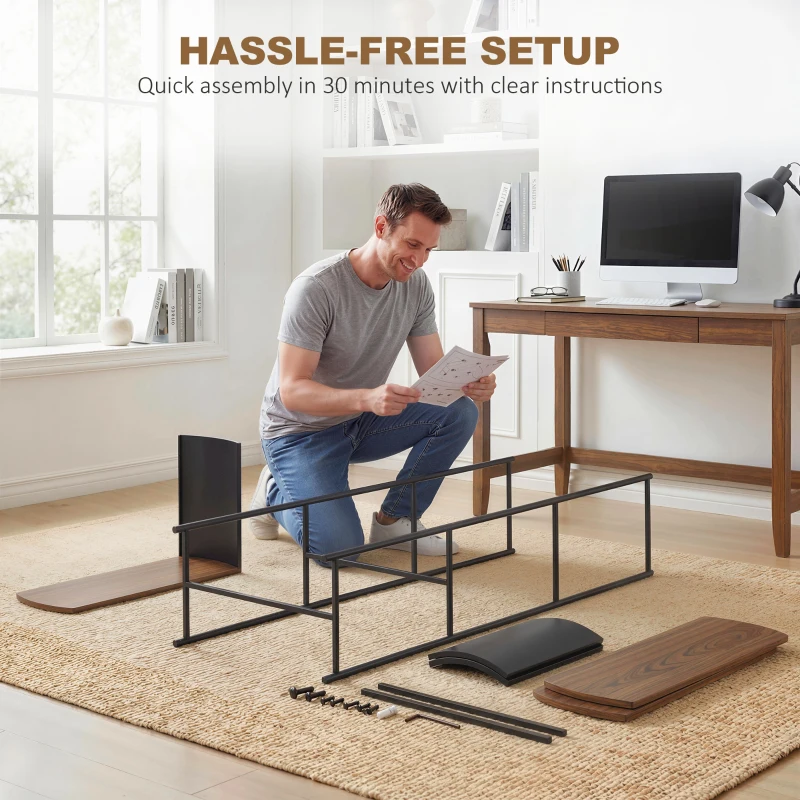 HOMCOM 4-poziomowy regał, stojący regał z zakrzywionym designem, industrialny regał książkowy, brązowy wygląd drewna