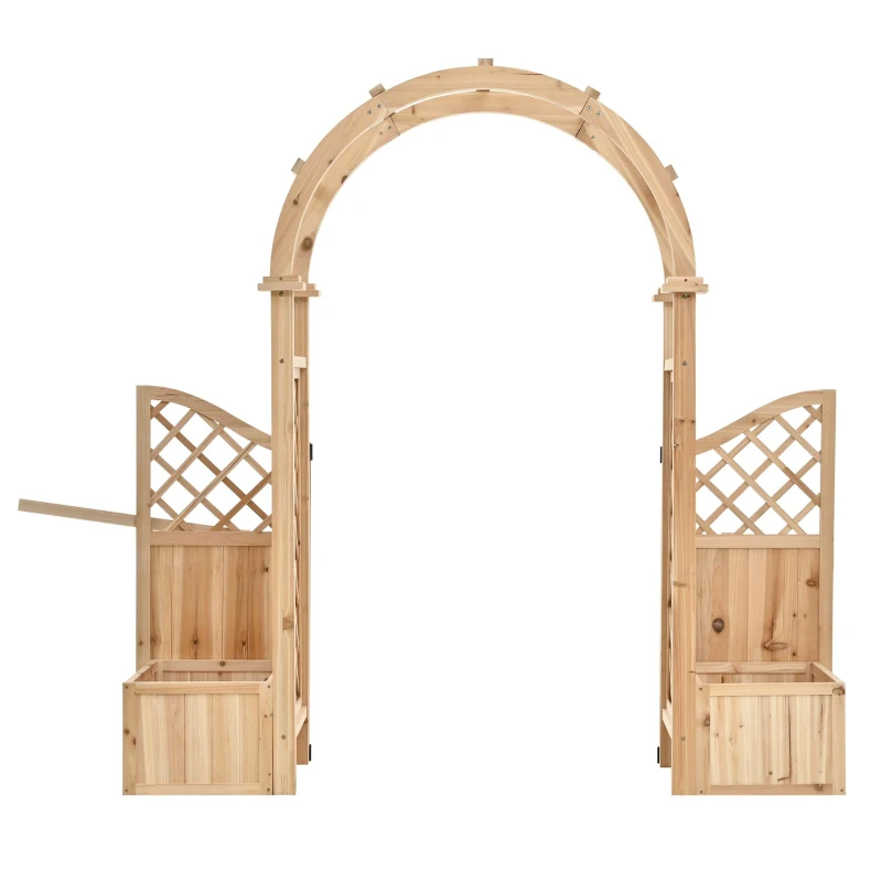 Pflanzkübel mit Spalier und Torbogen, 3‑in‑1-Design – Torbogen mit Rankgitter, 194x50x194 cm, Naturfarbe