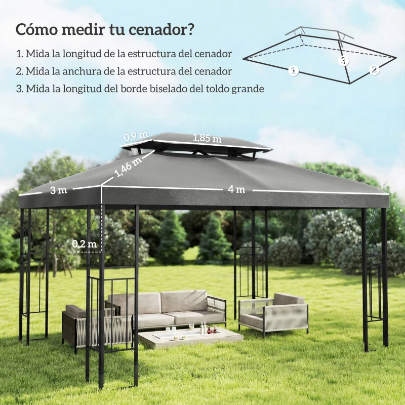 Outsunny Toldo de Recambio 4x3 m con Techo Doble Orificios de Drenaje y Protección UV Solo Toldo NO Incluye Marco Gris