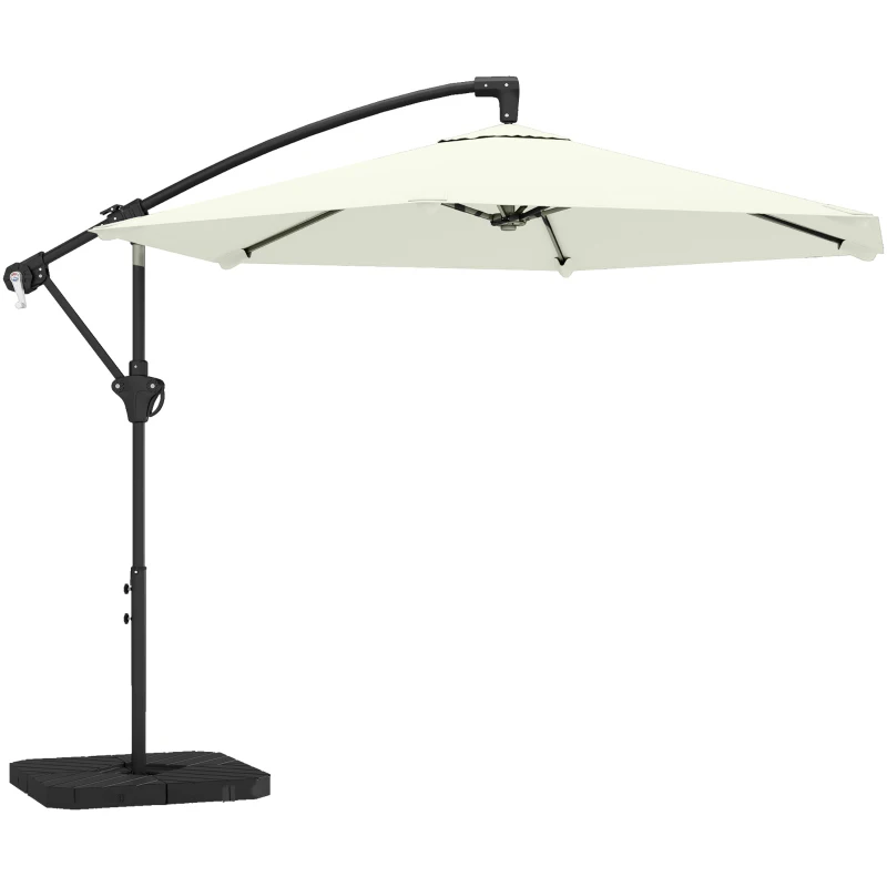 Outsunny Parasol déporté 3 m avec pied en croix et dalles lestage, parasol de jardin extérieur avec manivelle, crème