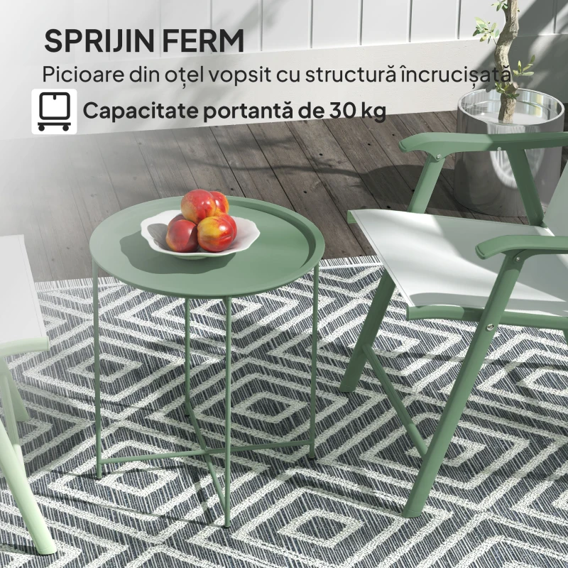 Outsunny Masă de grădină cu tavă detașabilă și picioare pliabile din oțel, Ø46x50 cm, verde