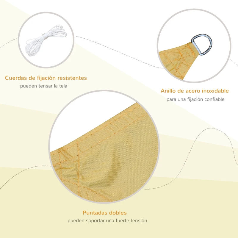 Outsunny Toldo Vela de Sombra Cuadrado 3x3 m Toldo de Terraza de Poliéster con Anillo de Acero Inoxidable y Cuerdas Arena