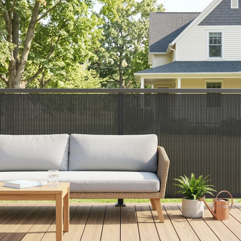 Outsunny 2Pcs Plastic Privacy Screening Fence, 1m x 5 m Waterproof Windbreak Fence, Dark Grey