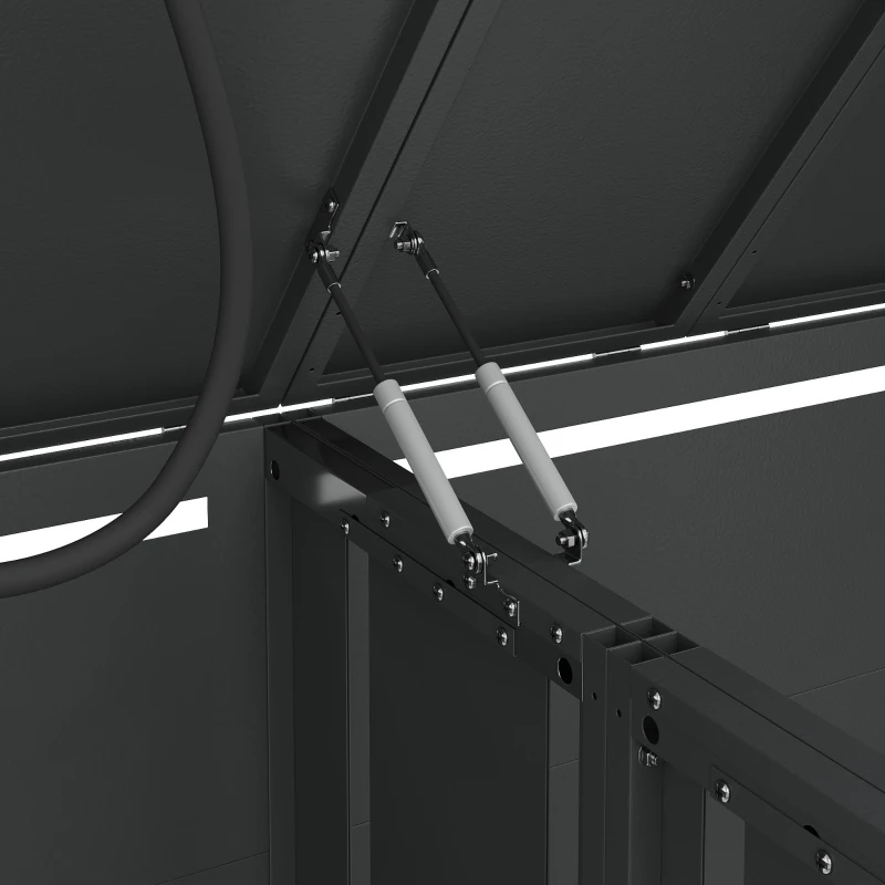 Mülltonnenbox mit hydraulischem Klappdeckel, 4 Fächer, abschließbare Türen, 264x80x118.5 cm, Grau+Naturfarbe