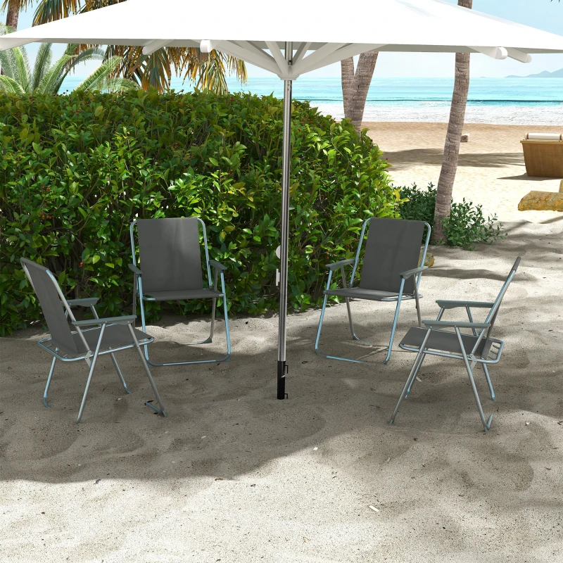 Outsunny Lot de 4 chaises pliantes de jardin camping plage avec accoudoirs, tissu Oxford, gris
