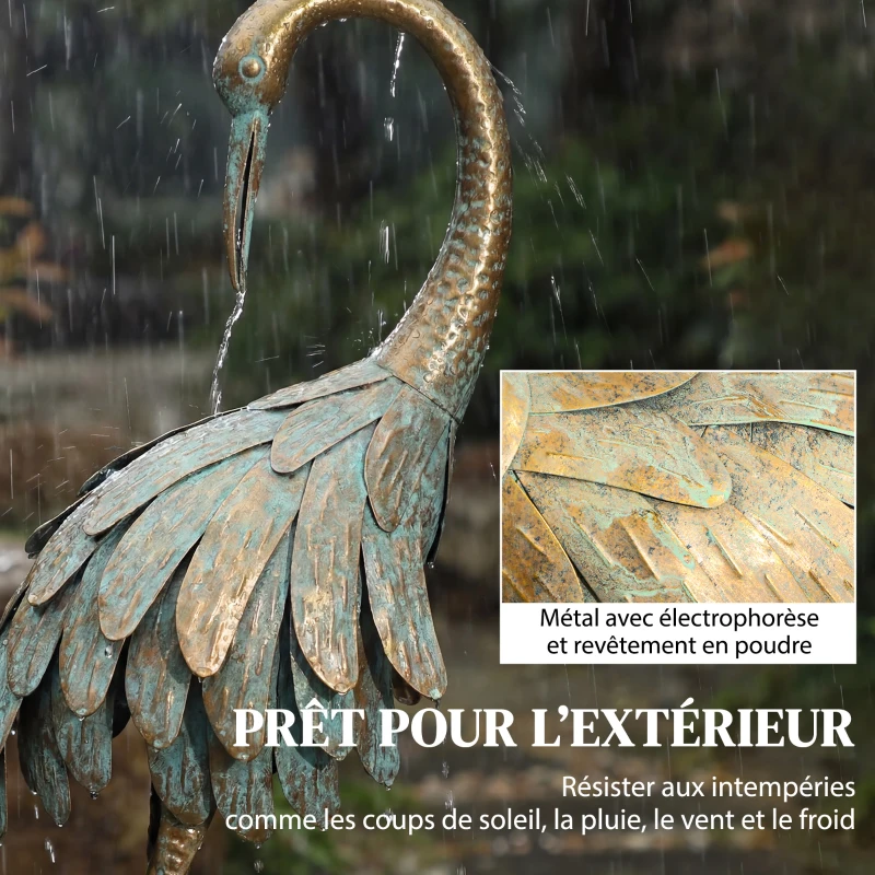 Outsunny Lot de 2 Statues de Jardin, Sculpture de Héron en Métal, Statues d'oiseaux 91/95cm, pour Cour, Étang, Terrasse, or/bleu