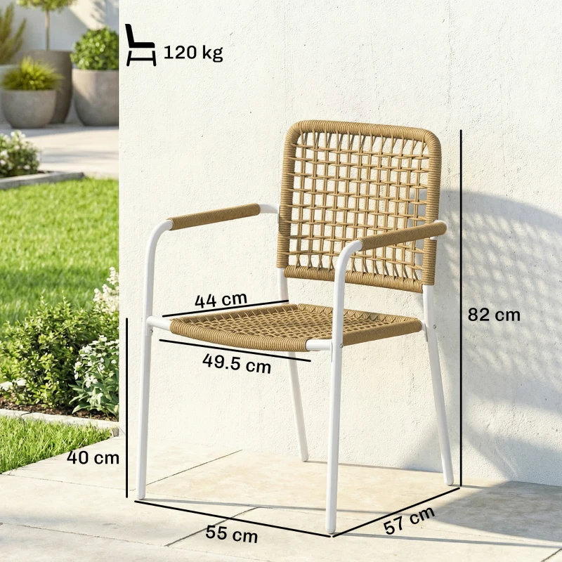 Outsunny Rattan Garden Chairs Set of 2, Stackable Patio Dining Chairs, Outdoor Conversation Set with Metal Frame for Backyard