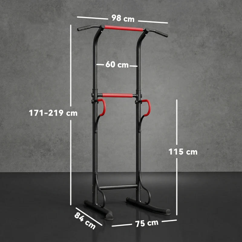 HOMCOM Station de musculation multifonctions barre de traction chaise romaine hauteur réglable acier noir rouge(m-3)