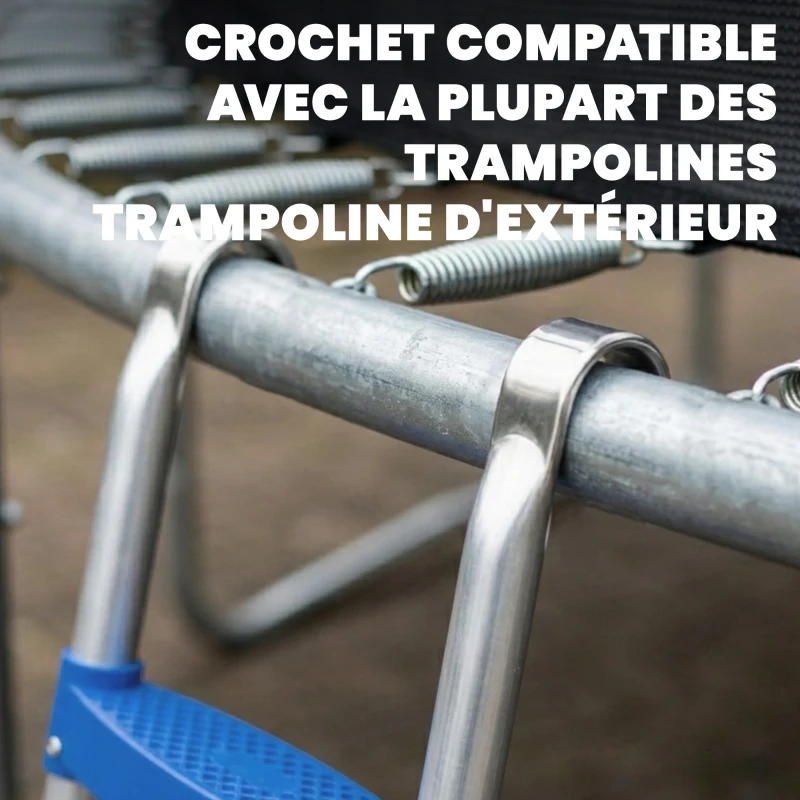 SPORTNOW Échelle de Trampoline 2 Marches Larges avec Crochet Universel, Cadre en Acier Galvanisé, Charge 150 kg, 97x32x7 cm, Bleu